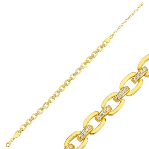 Women's Gold Silver Bracelet with Italian Rings and Stones - CNG Jewels
