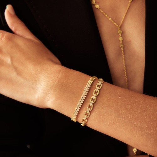 Women's Gold Silver Bracelet with Italian Rings and Stones - CNG Jewels (1)