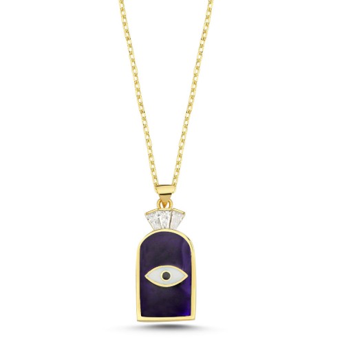 Artdeco Enameled Almond Eye Silver Women's Necklace - 1