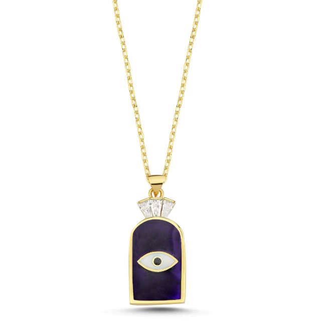 Artdeco Enameled Almond Eye Silver Women's Necklace - 1
