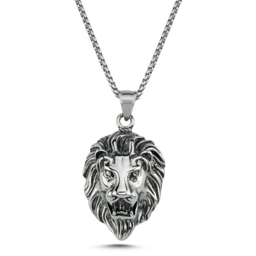 Aslan Kafası Çelik Erkek Kolye - 1