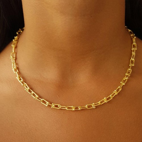 Ataş Halkalı Kalın Zincir Gold Gümüş Kadın Kolye - CNG Jewels