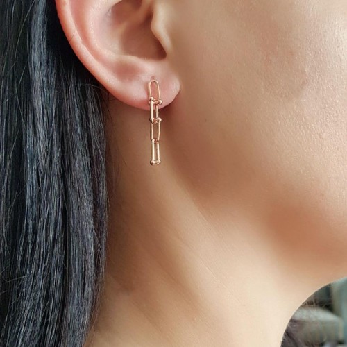 Ataş Halkalı Kalın Zincir Rose Gümüş Kadın Küpe - CNG Jewels