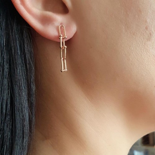Ataş Halkalı Kalın Zincir Rose Gümüş Kadın Küpe - CNG Jewels (1)