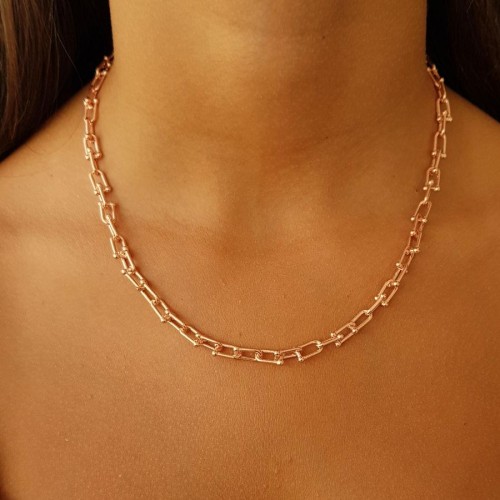 Ataş Halkalı Kalın Zincir Rosegold Gümüş Kadın Kolye - CNG Jewels