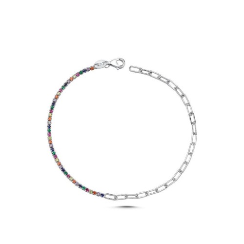 Ataş Zincirli Renkli Taşlı Gümüş Su Yolu Bileklik - CNG Jewels (1)