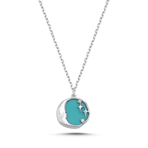 Moon and Stars Turquoise Women's Silver Necklace - 1