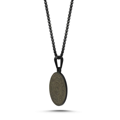 Black Men's Steel Necklace with Ayet-el Kursi Written - CNG Jewels (1)