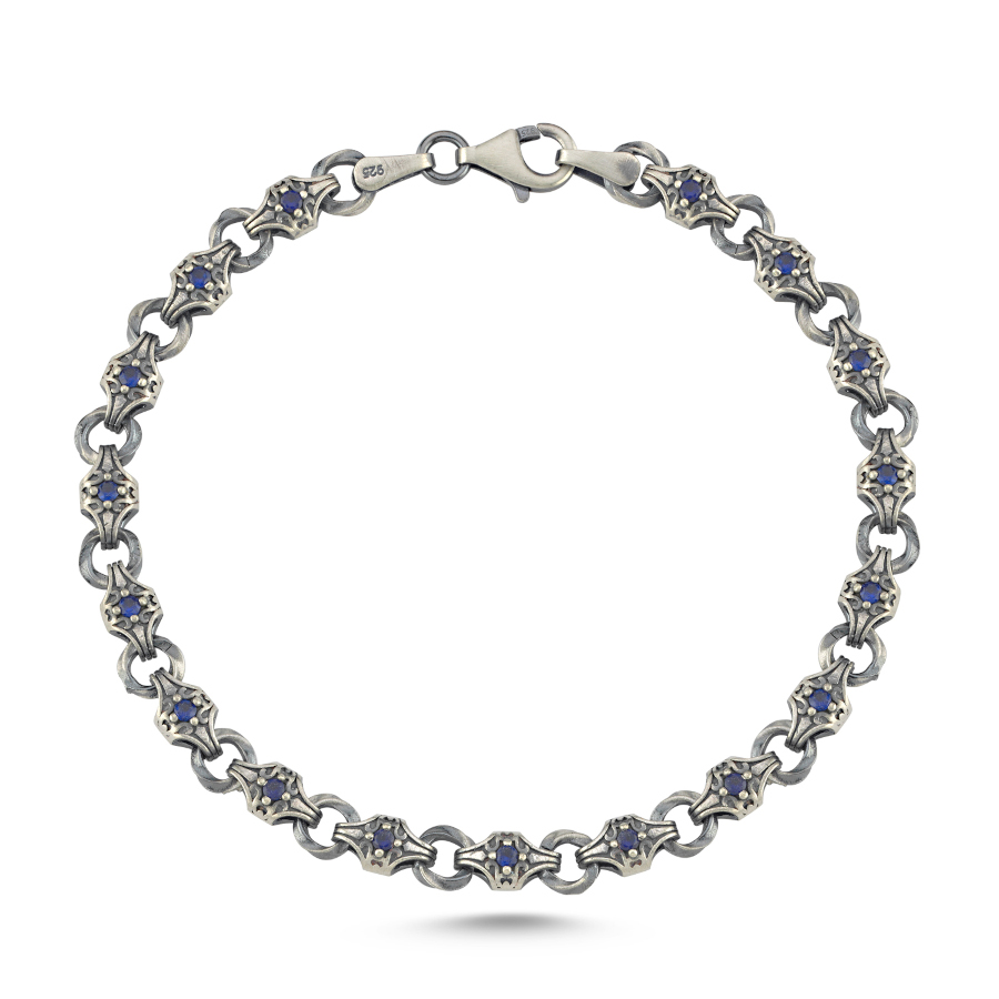 Badem Mavili Gümüş Erkek Bileklik - CNG Jewels (1)
