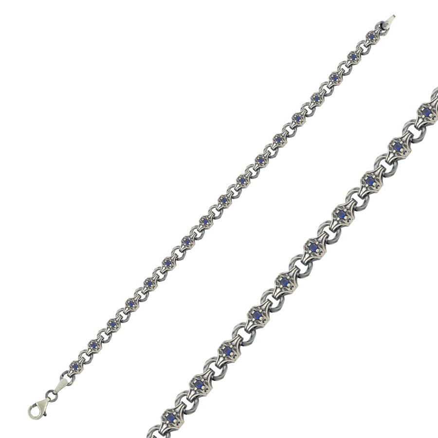 Badem Mavili Gümüş Erkek Bileklik - CNG Jewels