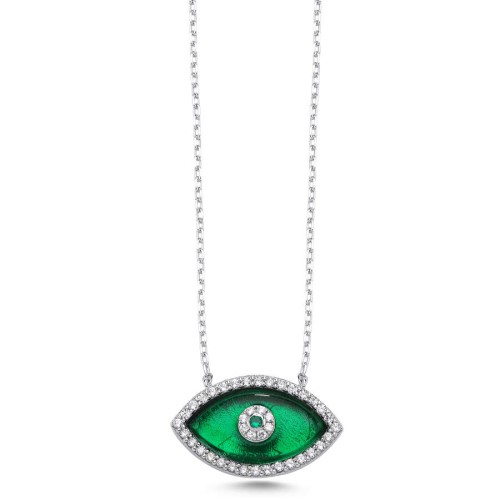 Almond Green Murano Eye Women's Silver Necklace - 1