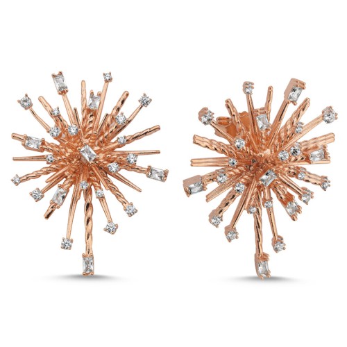 Baget Taşlı Galaksi Rosegold Gümüş Kadın Küpe - 1