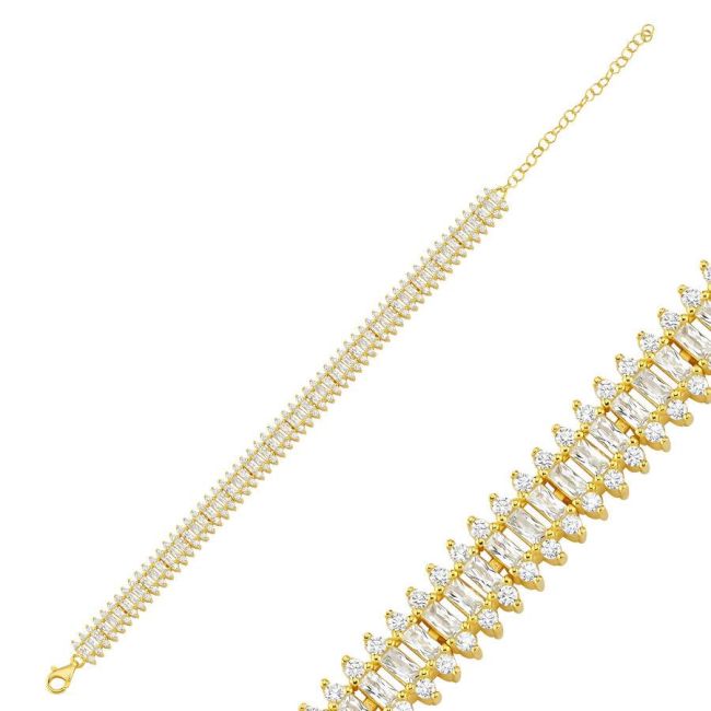 Baguette Stone-set Gold Water Way Silver Bracelet