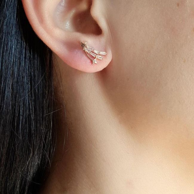 Baguette Stone Comet Silver Women's Earrings - 1