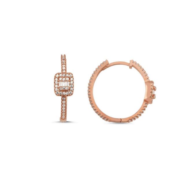 Baget Taşlı Rose Halka Gümüş Kadın Küpe - 1