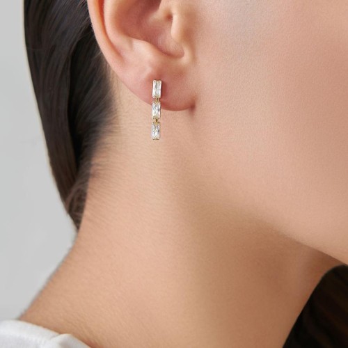 Baget Taşlı Suyolu Gold Gümüş Kadın Küpe - CNG Jewels