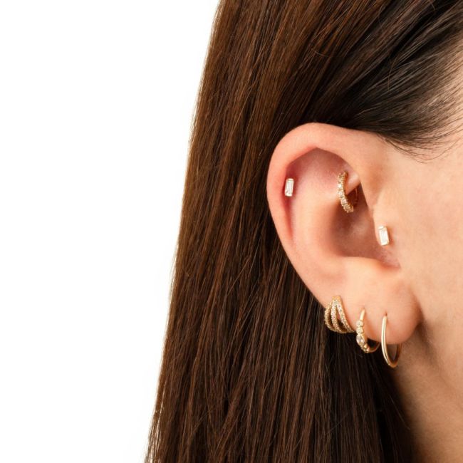 Baguette Solitaire Gold Helix Earrings - 2