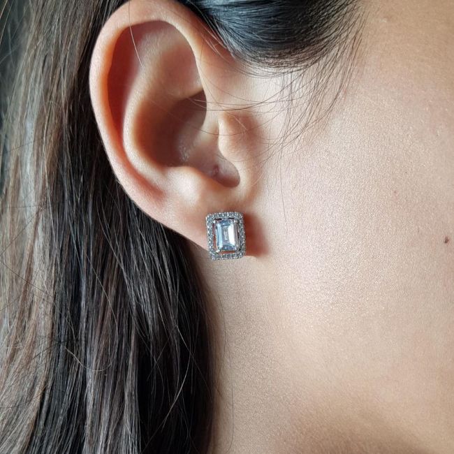 Baguette Solitaire Anturaj Silver Women's Earrings - 2