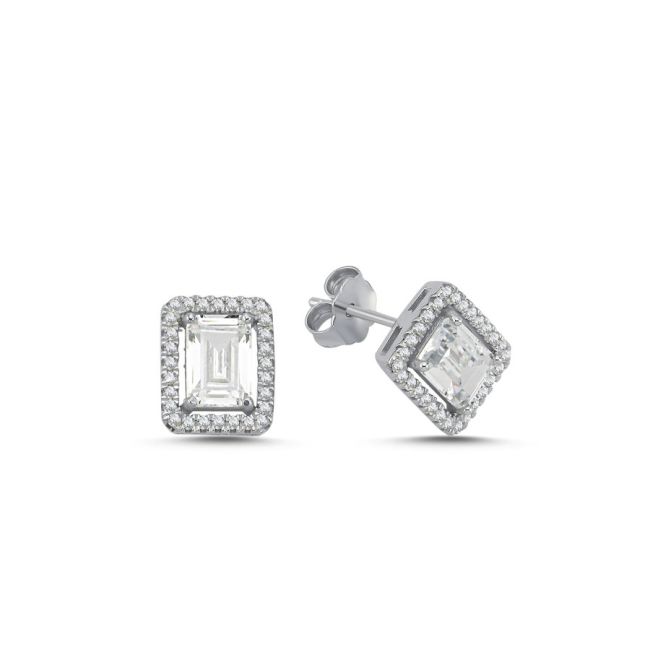 Baguette Solitaire Anturaj Silver Women's Earrings - 1
