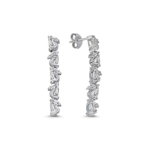 Baguette Trapeze Women's Waterway Silver Earrings - 1