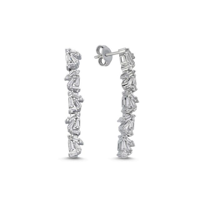 Baguette Trapeze Women's Waterway Silver Earrings - 1
