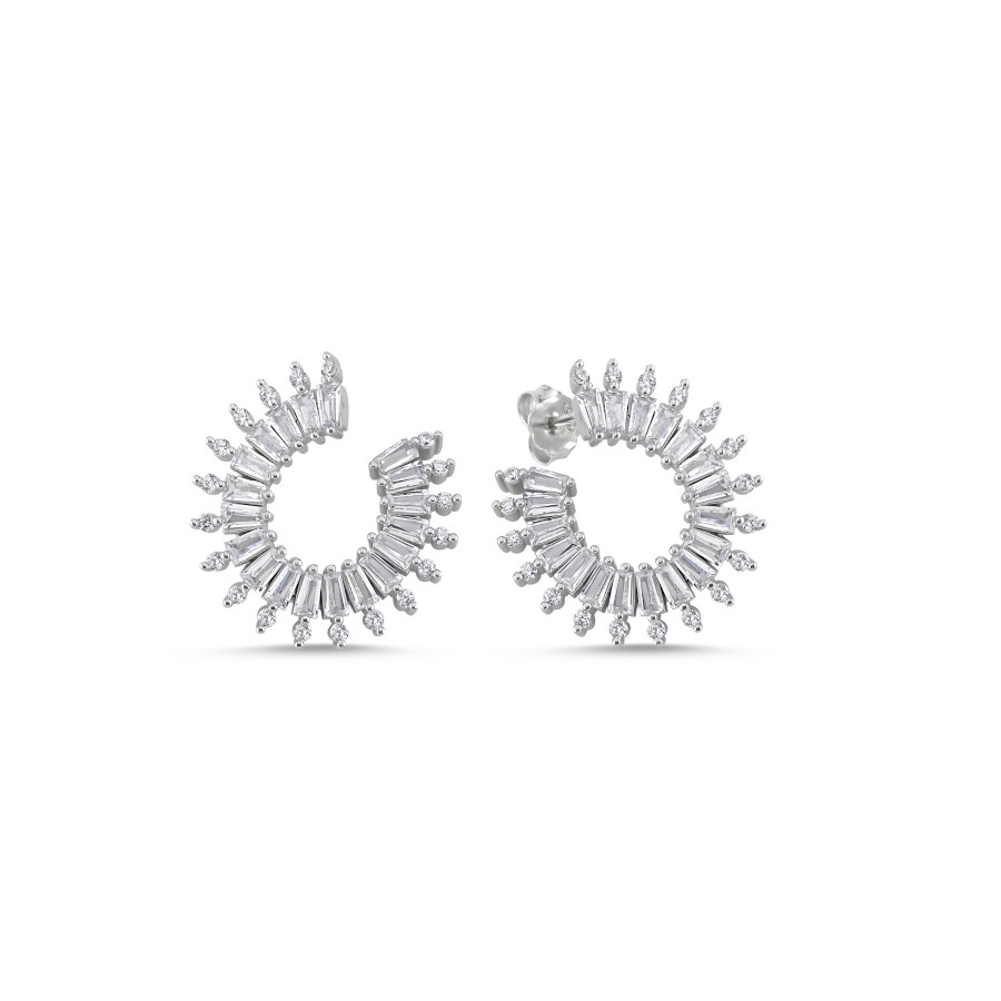 Baget Trapez Taşlı Gümüş Küpe - CNG Jewels