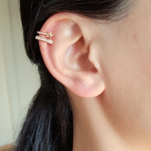 Baguette Comet Star Cartilage Cuff Rose Silver Women's Earrings - CNG Jewels