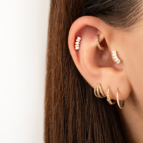 Beş Baget Taşlı Altın Tragus Piercing - 2