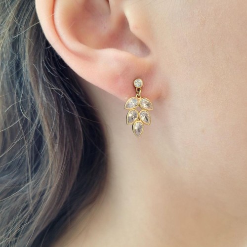 Five Drop Stone Leaf Gold Silver Women's Earrings - CNG Jewels