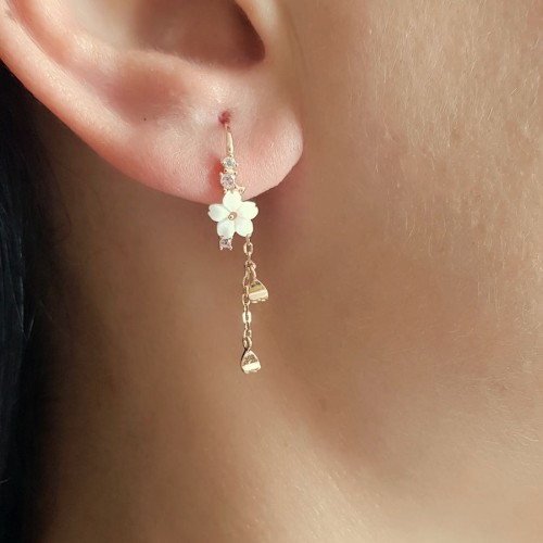 White Flower Dangle Rose Silver Women's Earrings - 1