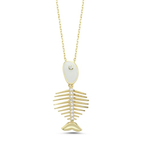 White Enamel Fishbone Women's Silver Necklace - 1