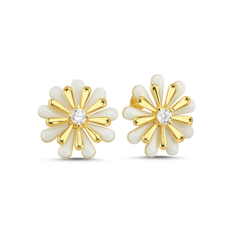 White Enamel Daisy Design Women's Silver Earrings - CNG Jewels