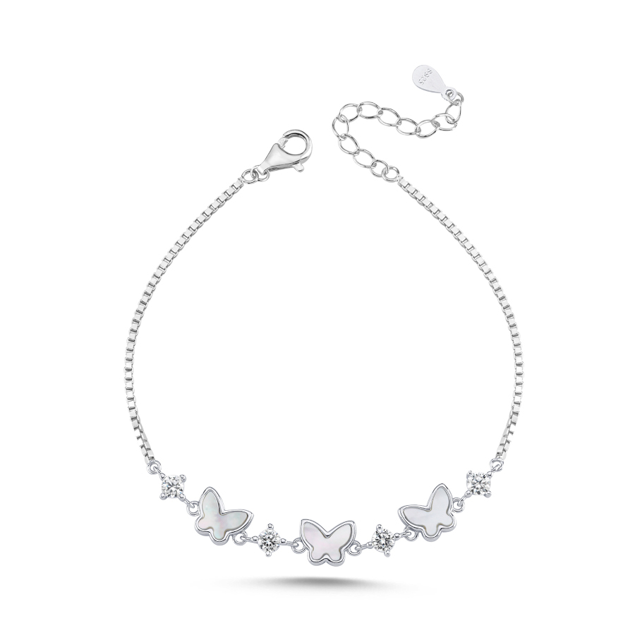 Beyaz Sedef Taşlı Kelebek Kadın Gümüş Bileklik - CNG Jewels (1)