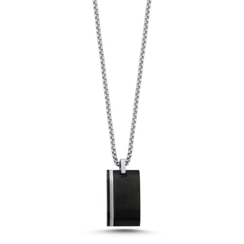 White Striped Black Plate Tag Steel Men's Necklace - CNG Jewels