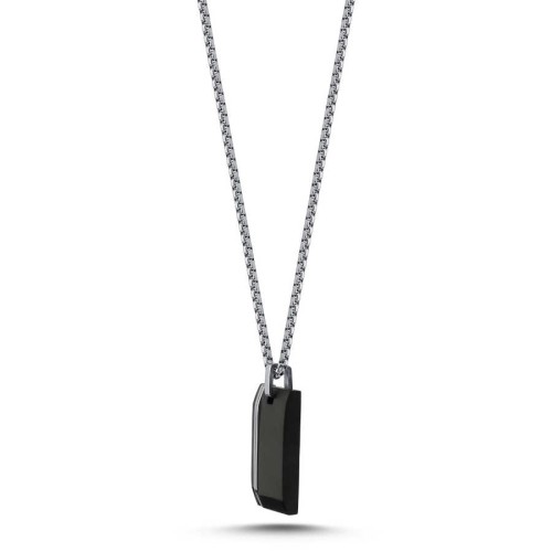 White Striped Black Plate Tag Steel Men's Necklace - CNG Jewels (1)
