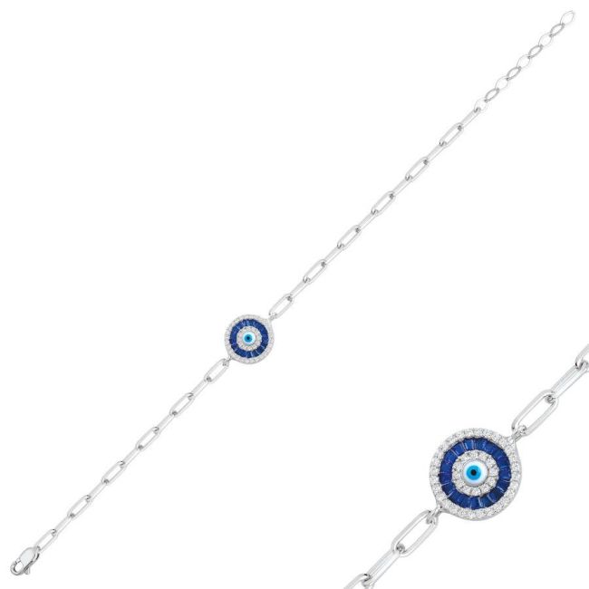 Blue Baget Göz Gümüş Kadın Bileklik - 1