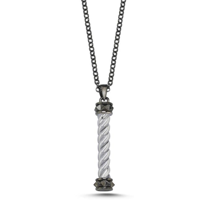 Twisted Cylindrical Rod Silver Men's Necklace - 1