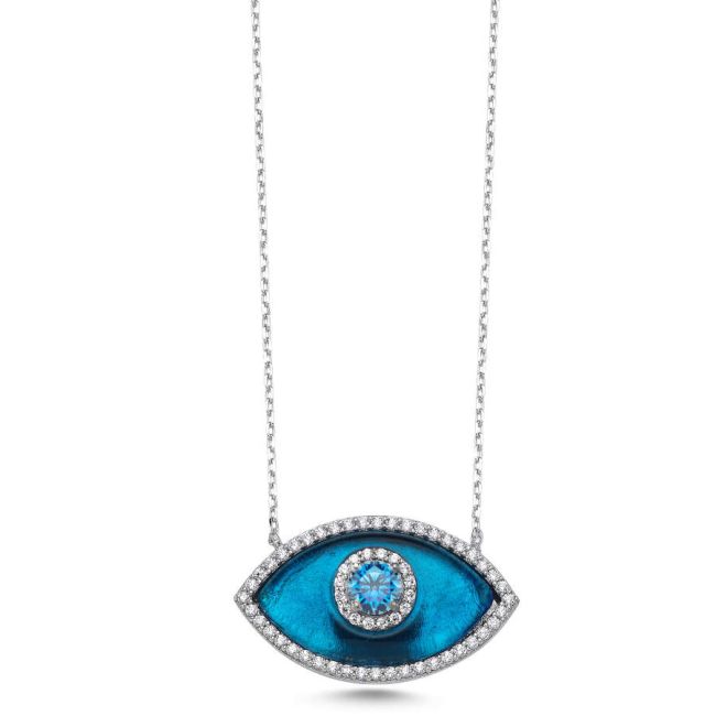 Büyük Badem Mavi Murano Göz Kadın Gümüş Kolye - 1