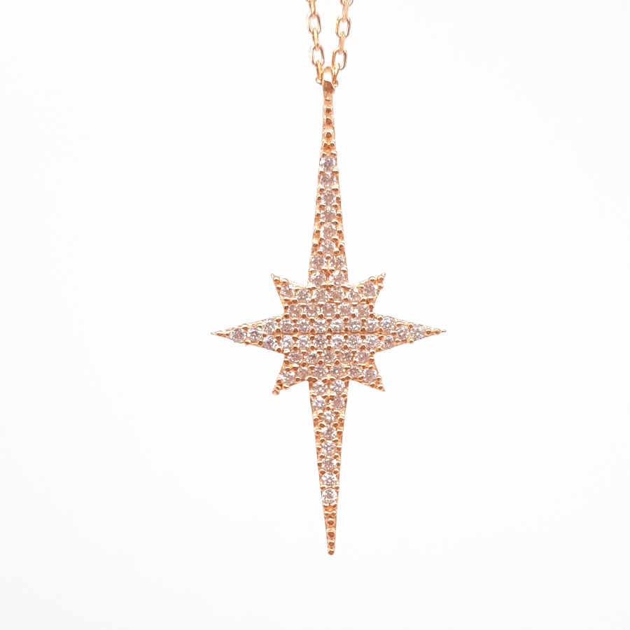 Büyük Kutup Yıldızı Rose Gümüş Kolye - CNG Jewels