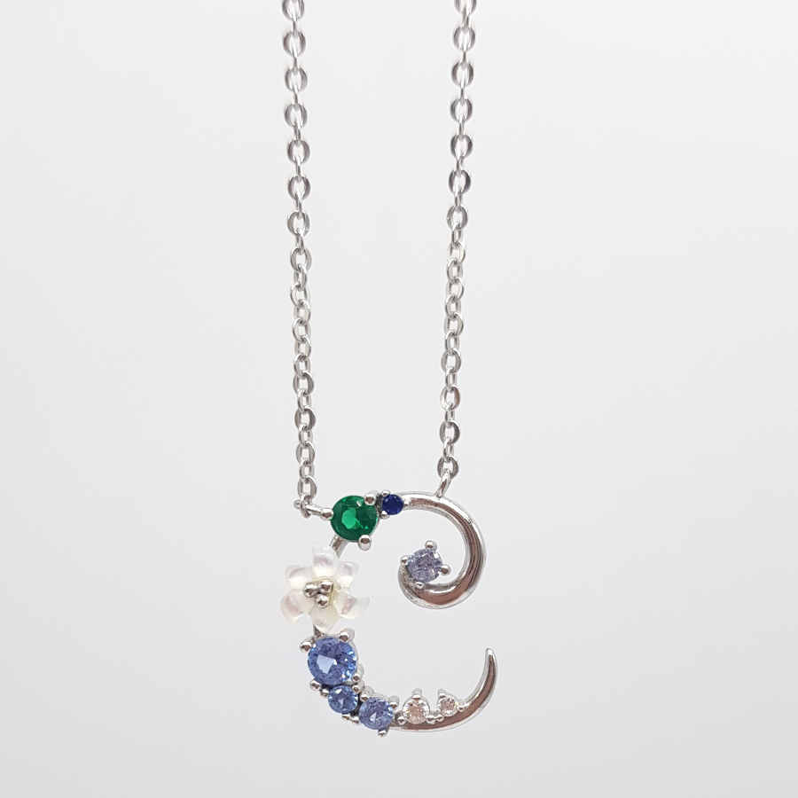 C Harfi Çiçekli Gümüş Kadın Kolye - CNG Jewels