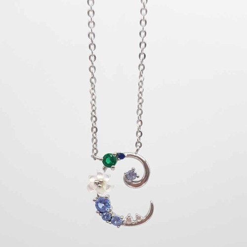 C Harfi Çiçekli Gümüş Kadın Kolye - CNG Jewels