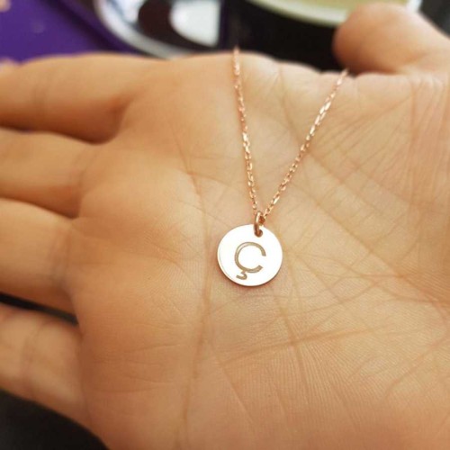 Letter C Rose Minimal Plate Silver Women's Necklace 