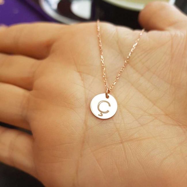 Letter C Rose Minimal Plate Silver Women's Necklace - 1