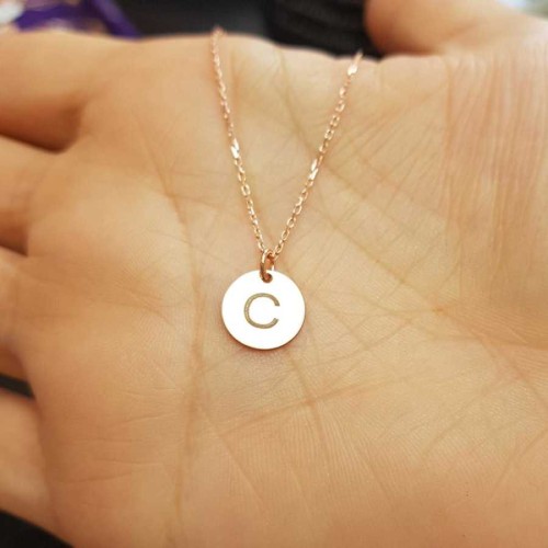 Letter C Rose Minimal Plate Silver Women's Necklace 