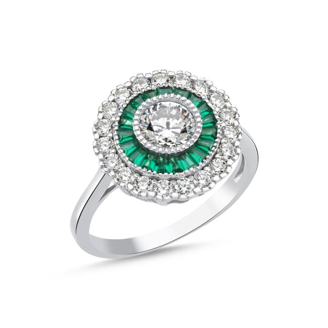 Calibre Emerald Women's Silver Ring - 1