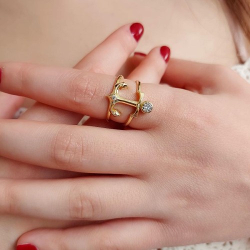 Anchor Gold Silver Women's Ring - CNG Jewels