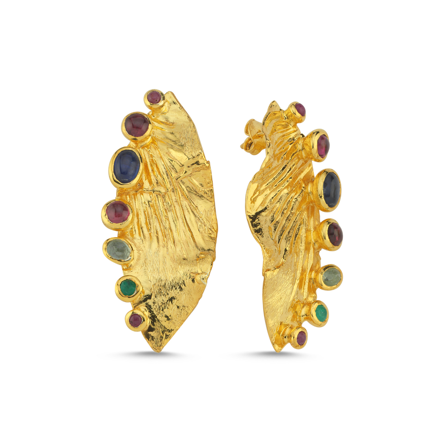 Capri Doğal Taşlı Tasarım Gümüş Küpe - CNG Jewels