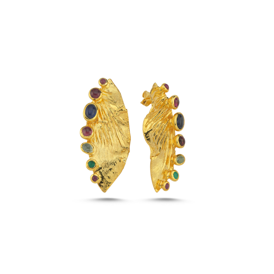 Capri Doğal Taşlı Tasarım Gümüş Küpe - CNG Jewels