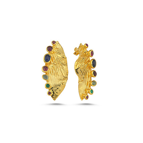 Capri Doğal Taşlı Tasarım Gümüş Küpe - CNG Jewels