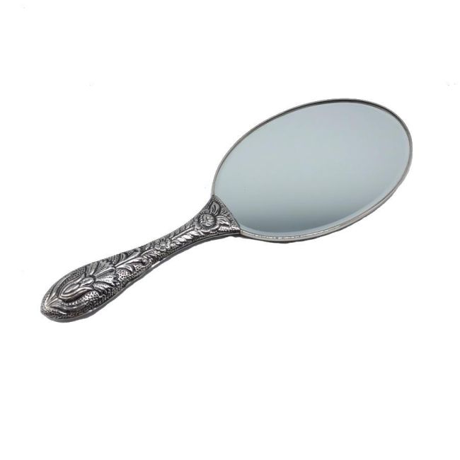 Carnation Tulip Patterned Large Silver Hand Mirror No. 4 - 2
